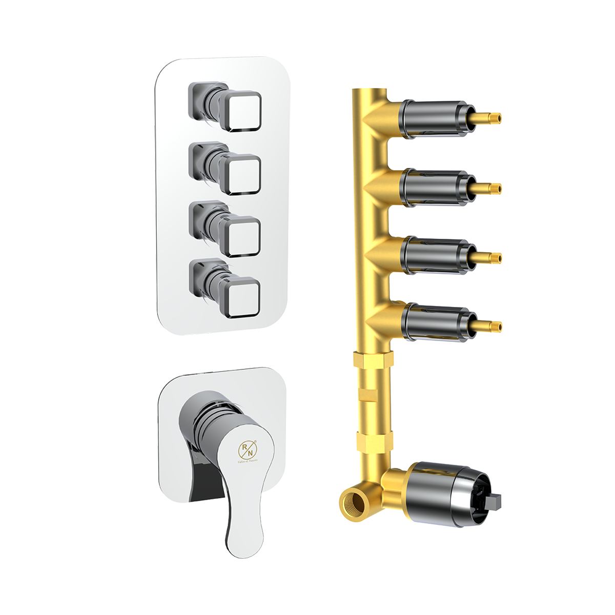 6 Way Single Lever Concealed Diverter Body,With Expose Part Kit (Consisting Of Operating Lever,Wall Flange & Knobs )