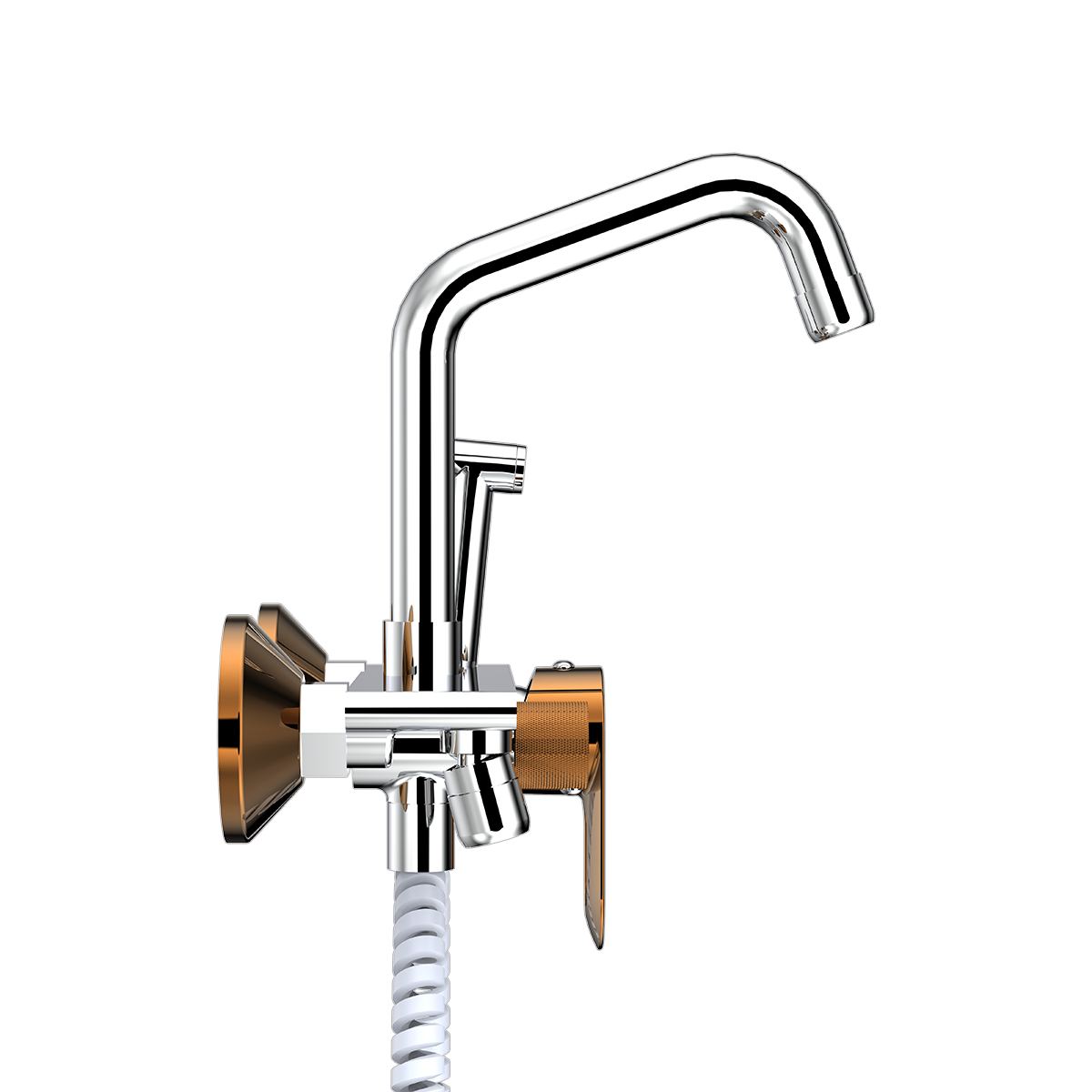 Wall Mounted Sink Mixer With Swivel Spout & Hand Shower