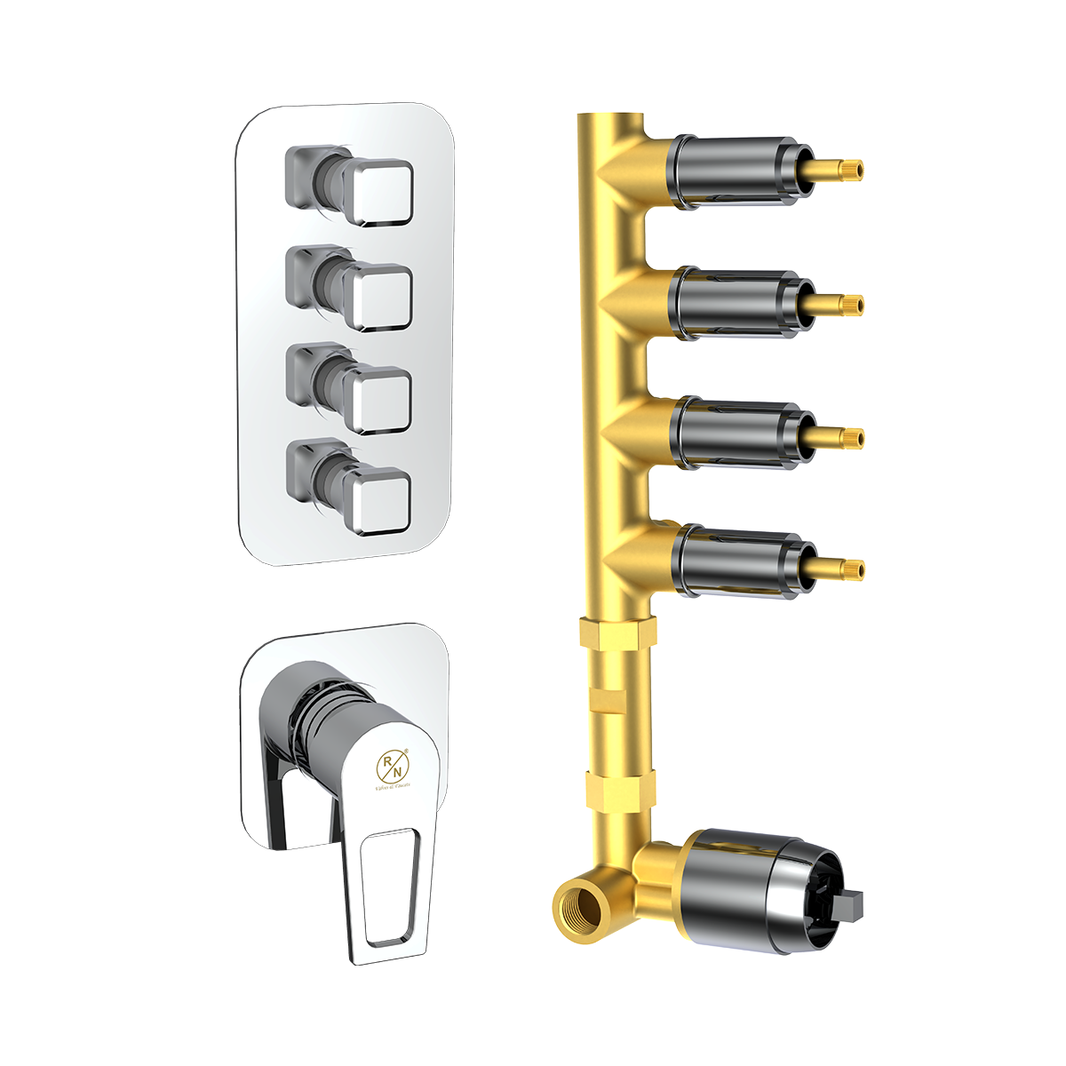 6 Way Single Lever Concealed Diverter Body,With Expose Part Kit (Consisting Of Operating Lever,Wall Flange & Knobs )
